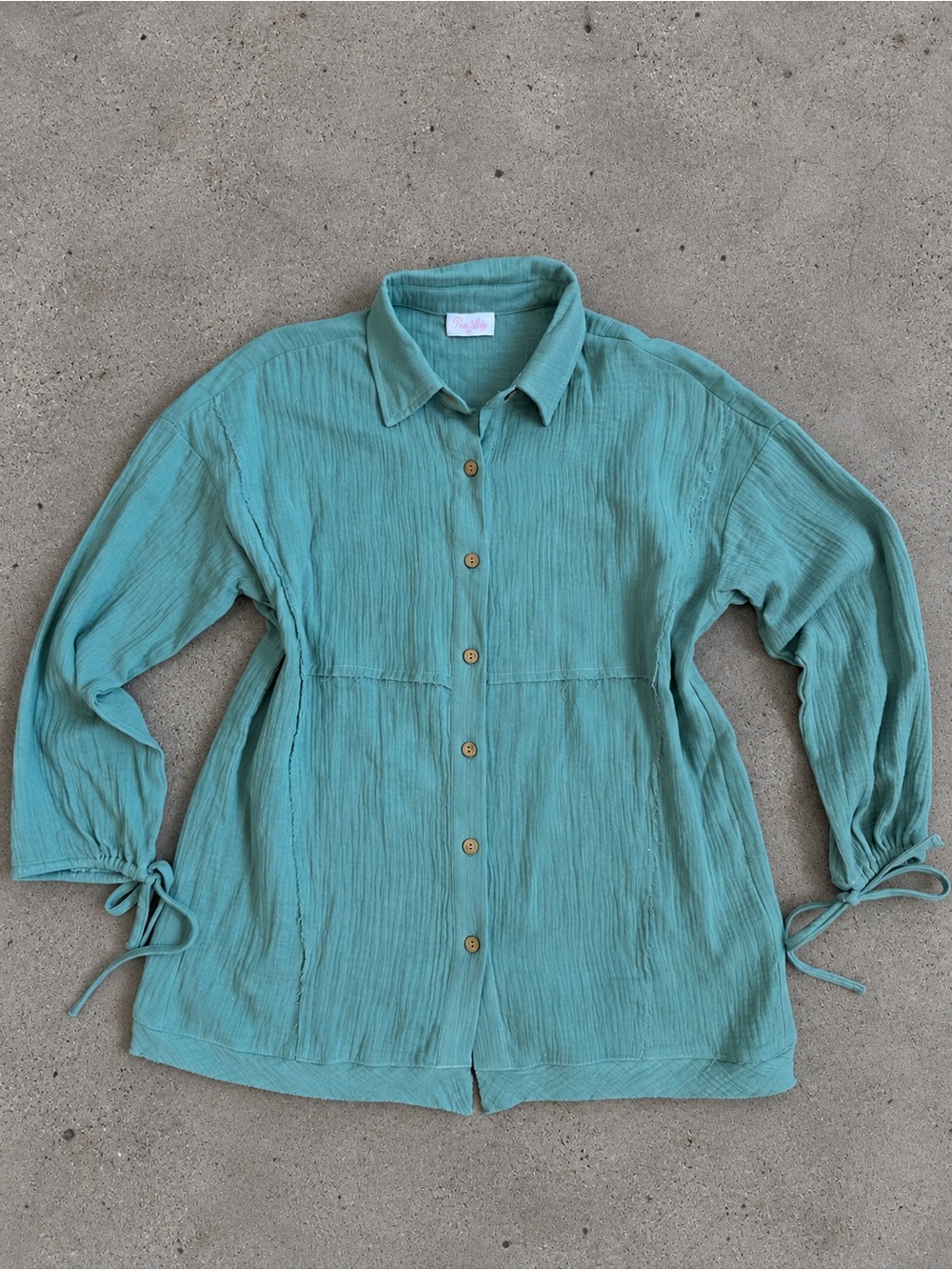 Pink Lily Teal Button-Front Women’s Shirt